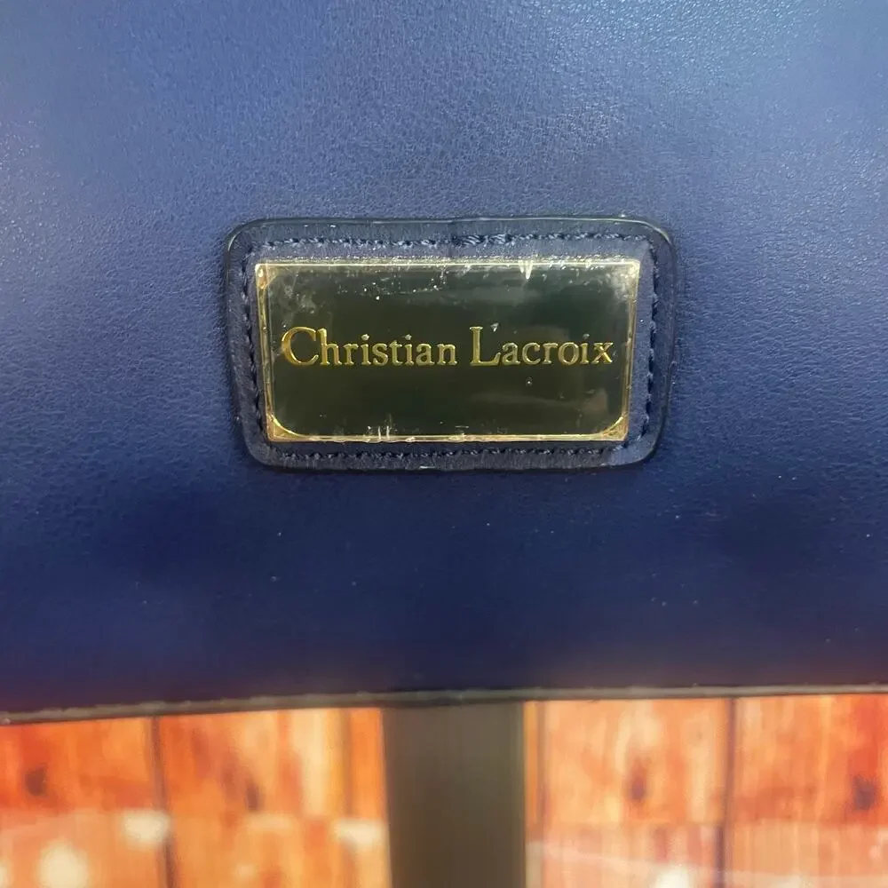 NWOT Christian Lacroix Jada Structured Satchel Crossbody Navy/Yellow Faux Leathe
